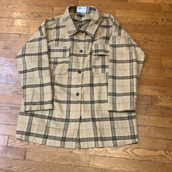 BOOHOO PLUS TONAL CHECK OVERSIZED BOYFRIEND SHACKET Size 14 - Picture 3 of 7